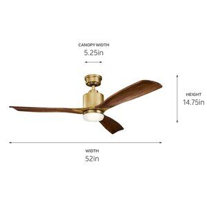 Kichler Lighting Ridley II Collection 52-inch Natural Brass LED Ceiling Fan NEW